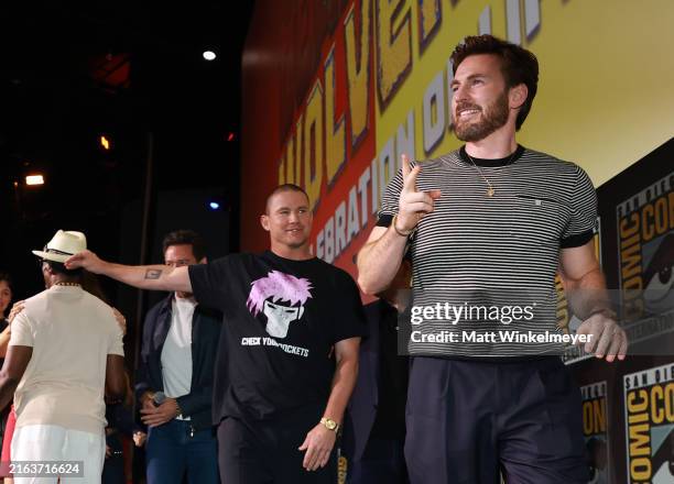 Channing Tatum and Chris Evans speak onstage during "Marvel Studios: The Ultimate Deadpool & Wolverine Celebration Of Life" panel during 2024...