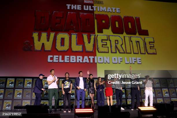 Kevin Feige, President, Marvel Studios, Ryan Reynolds, Shawn Levy, Hugh Jackman, Emma Corrin, Dafne Keen, Jennifer Garner, Chris Evans, Channing...