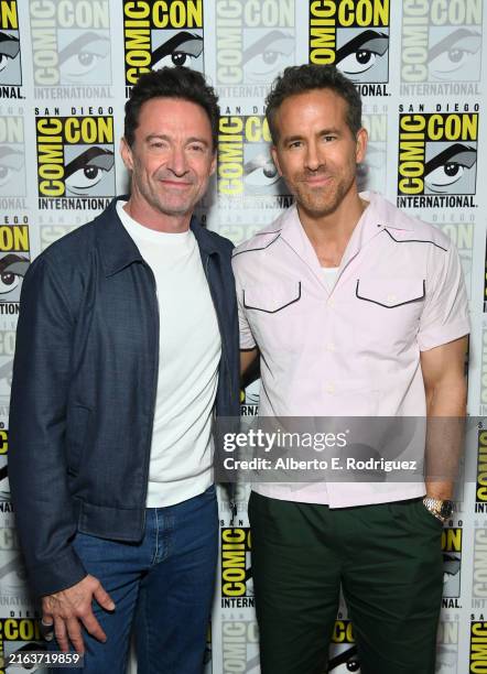 Hugh Jackman and Ryan Reynolds attend Marvel Studios: The Ultimate Deadpool & Wolverine Celebration of Life in Hall H at SDCC in San Diego,...
