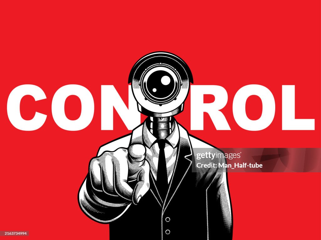 Strict Camera Control Cctv Character Is Watching Total Camera Control Concept High-Res Vector ...