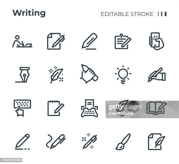 ilustraciones, imágenes clip art, dibujos animados e iconos de stock de conjunto de iconos de escritura. grosor de trazo editable. iconos de píxeles perfectos. - corrector redactor