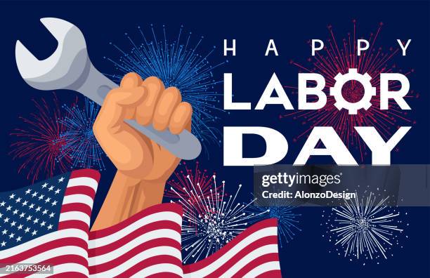 ilustraciones, imágenes clip art, dibujos animados e iconos de stock de día del trabajo. llave de agarre de mano. - primero de mayo