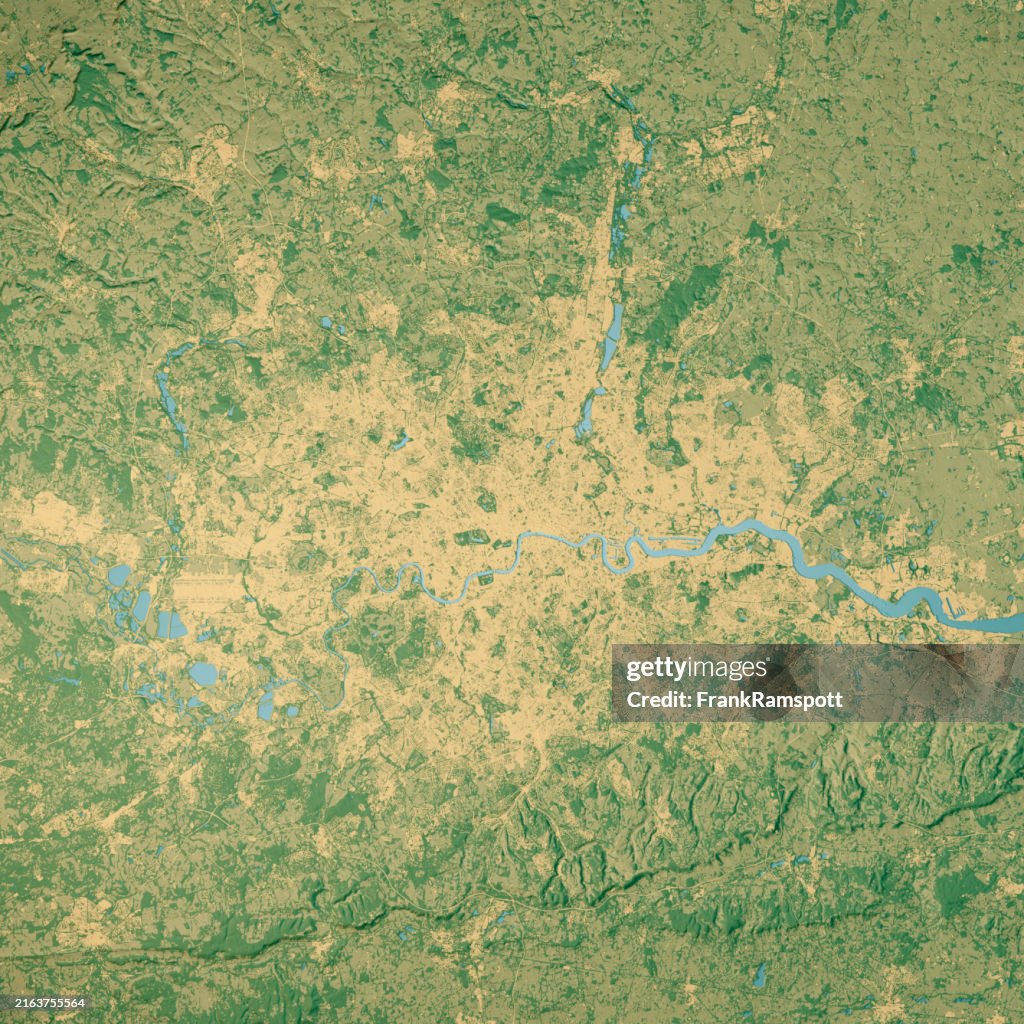 London Satellite Topographic Map 3D Render Color