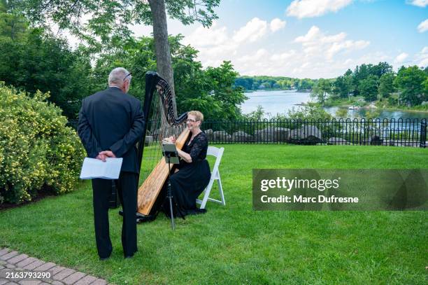 senior woman playing harp - harp stock pictures, royalty-free photos & images