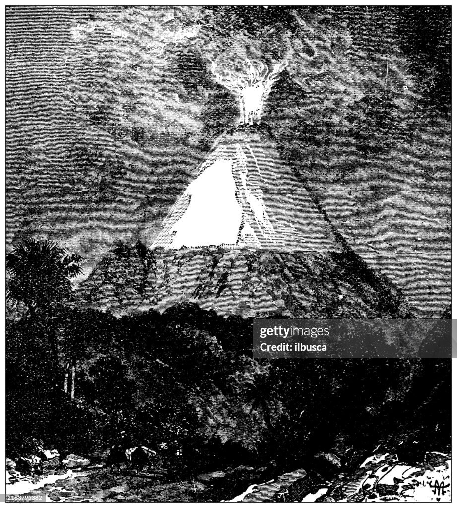 Antique engraving: Cotopaxi, Volcano in Ecuador