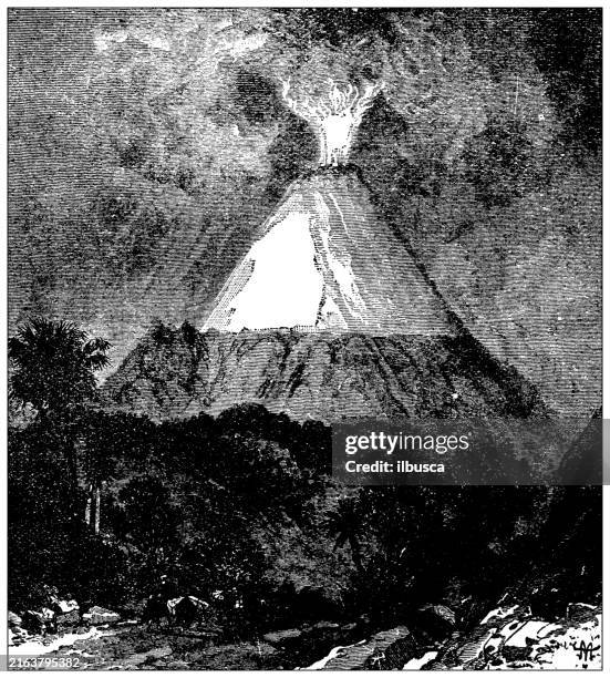 antique engraving: cotopaxi, volcano in ecuador - cotopaxi stock illustrations
