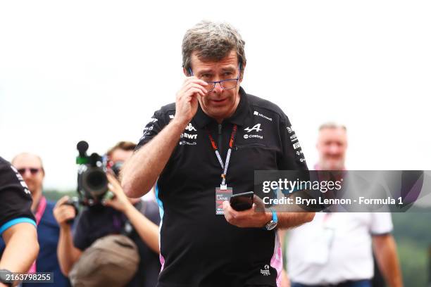 Bruno Famin, of Alpine F1 walks in the Paddock after stepping down as Team Principal during practice ahead of the F1 Grand Prix of Belgium at Circuit...