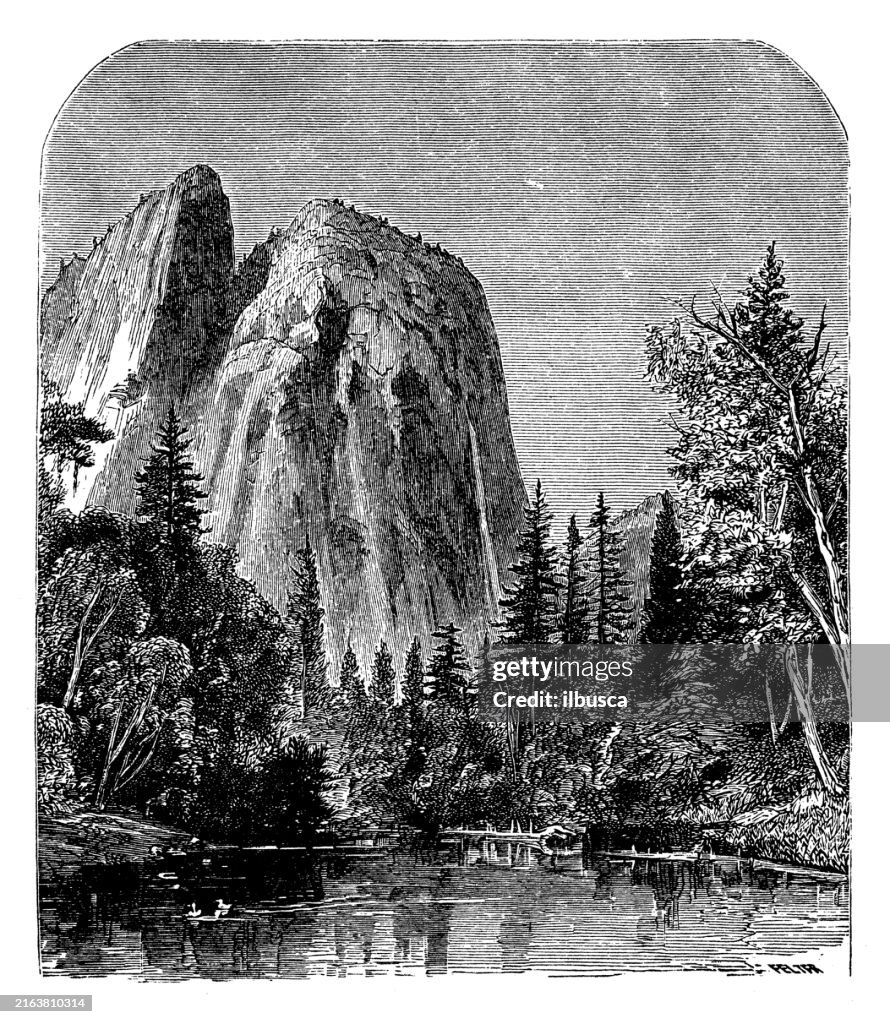 Gravura antiga: Cathedral Rock, Yosemite