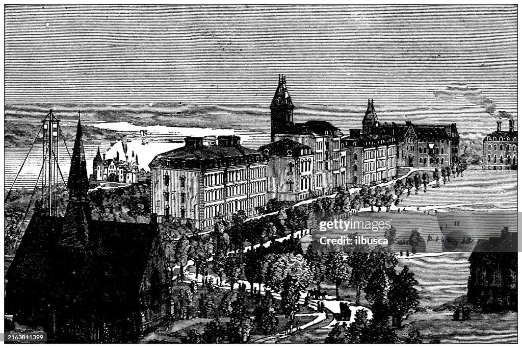 Antique engraving: Cornell University, Ithaca, New York