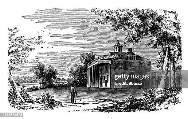 antique engraving: mount vernon, residence of george washington - george washington stock illustrations