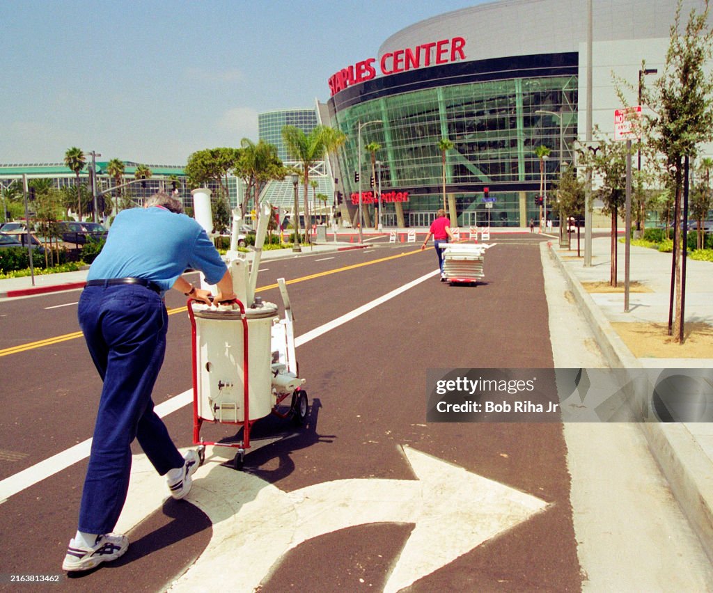 Preparations Outside Staples Center Before DNC Los Angeles