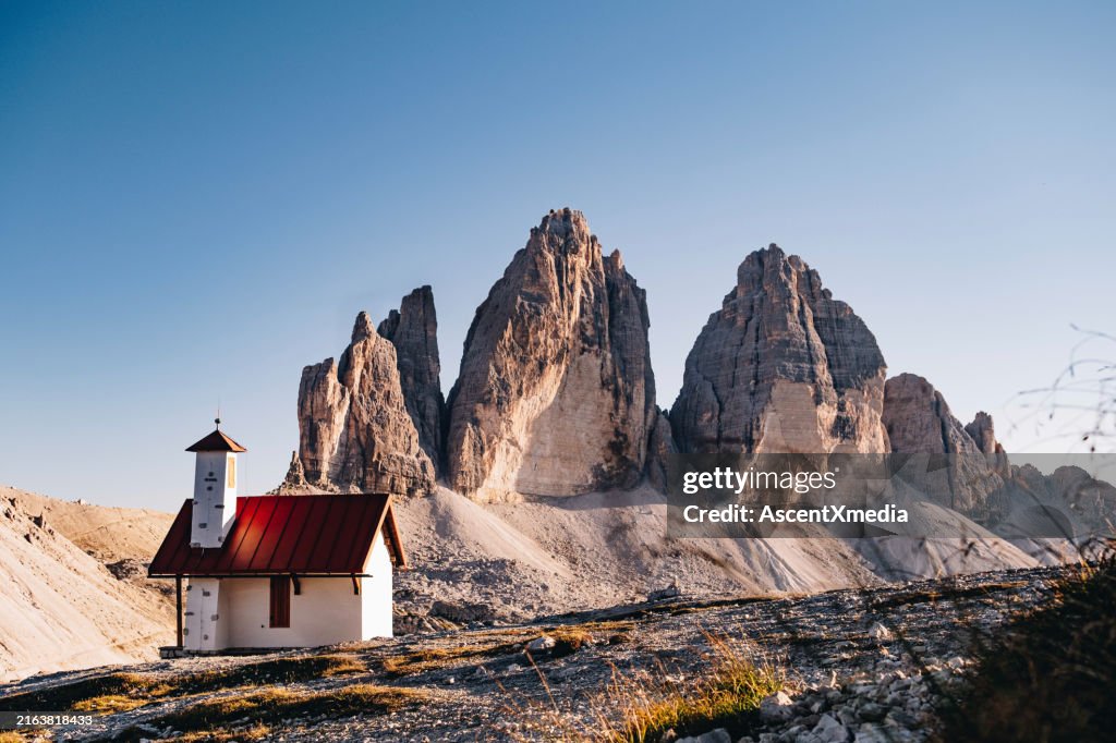 Mountain peaks and chapel