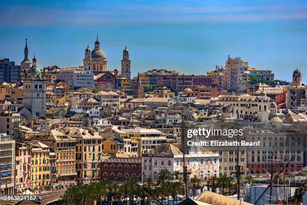 skyline of genoa italy - genua stock-fotos und bilder