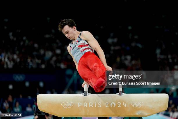 Stephen Nedoroscik of United States on Pommel Horse during the Men's Artistic Gymnastics Team Final on day three of the Olympic Games Paris 2024 at...