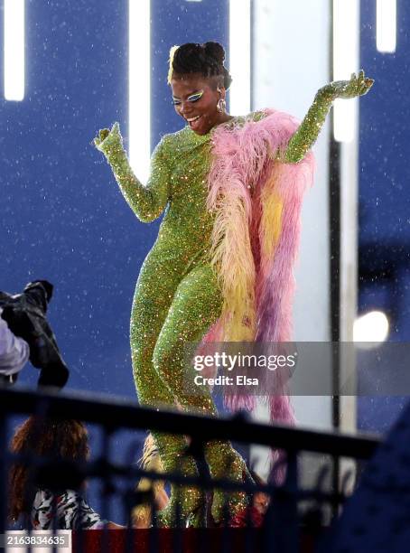 Performer dances during the opening ceremony of the Olympic Games Paris 2024 on July 26, 2024 in Paris, France.