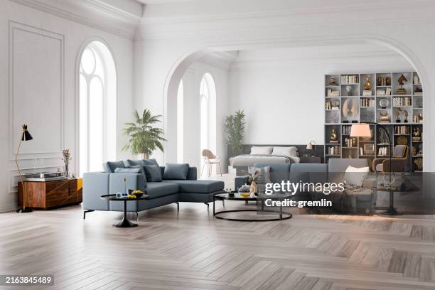 classic style interior living room architecture - houten vloer stockfoto's en -beelden