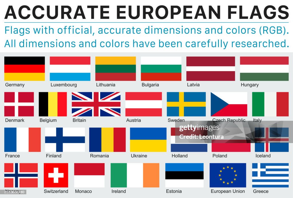 Accurate European Flags In Official Rgb Colors And Official ...