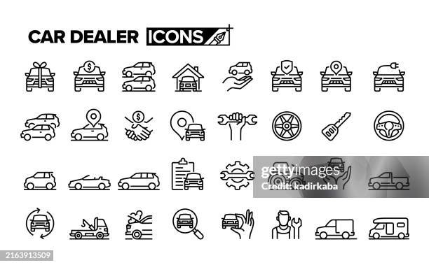 car dealer line icon. group of object. buying a car, sales, showroom. - car icon stock illustrations