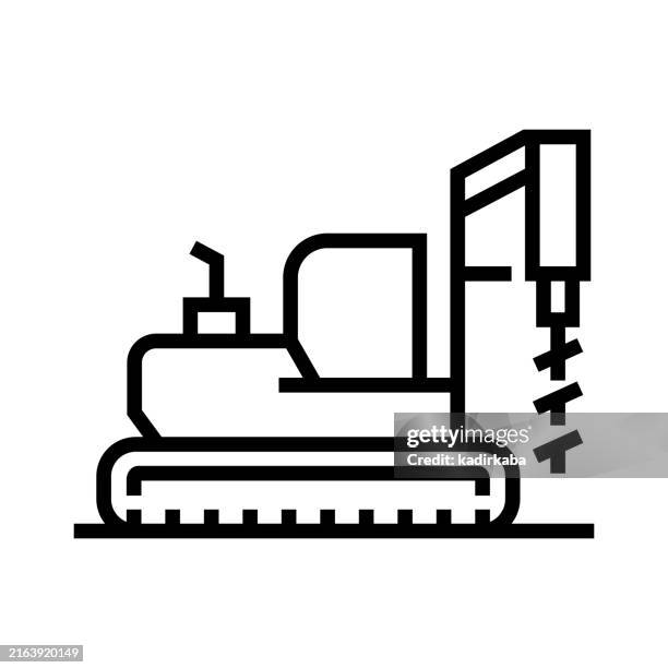 illustrations, cliparts, dessins animés et icônes de pelle de forage et icône de la ligne de chantier. - derrick