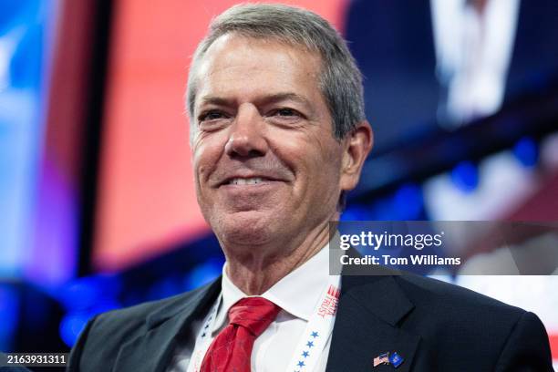 Nebraska Gov. Jim Pillen is seen in the Fiserv Forum on the last night of the Republican National Convention in Milwaukee, Wis., on Thursday July 18,...