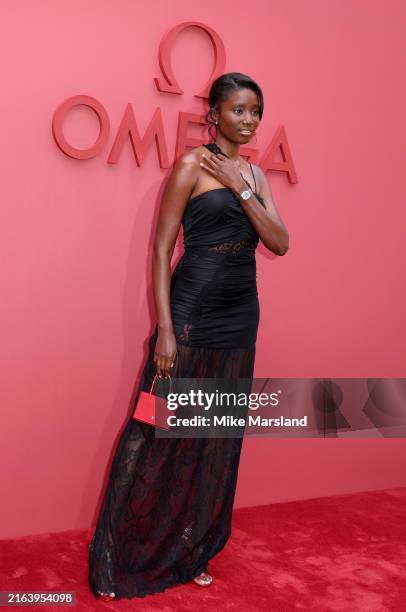 Karidja Touré attends the opening night of OMEGA House Paris 2024 on July 27, 2024 in Paris, France.