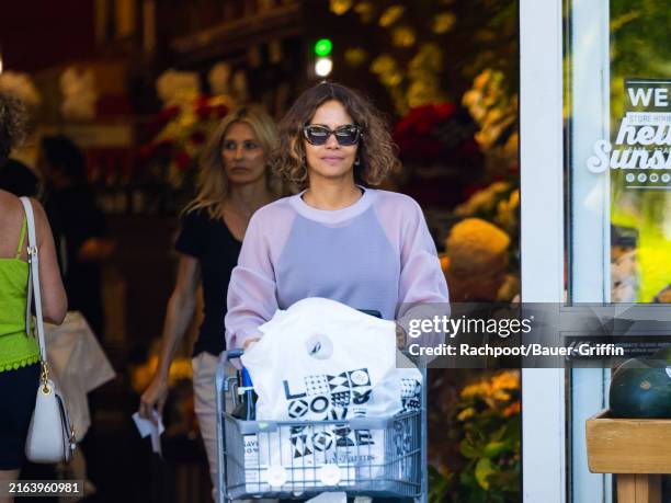 Halle Berry is seen leaving a grocery store in Beverly Hills on July 30, 2024 in Los Angeles, California.