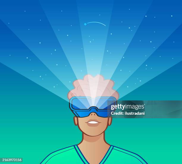 man with virtual reality headset - man vr headset stock illustrations