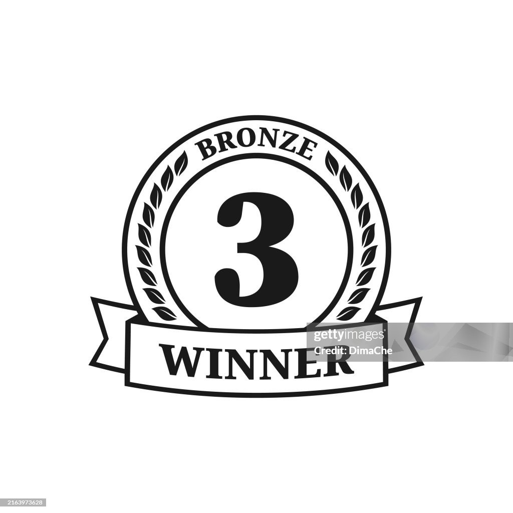 Bronze Winner Third Place Medal Badge Vector Award Emblem With Laurel ...