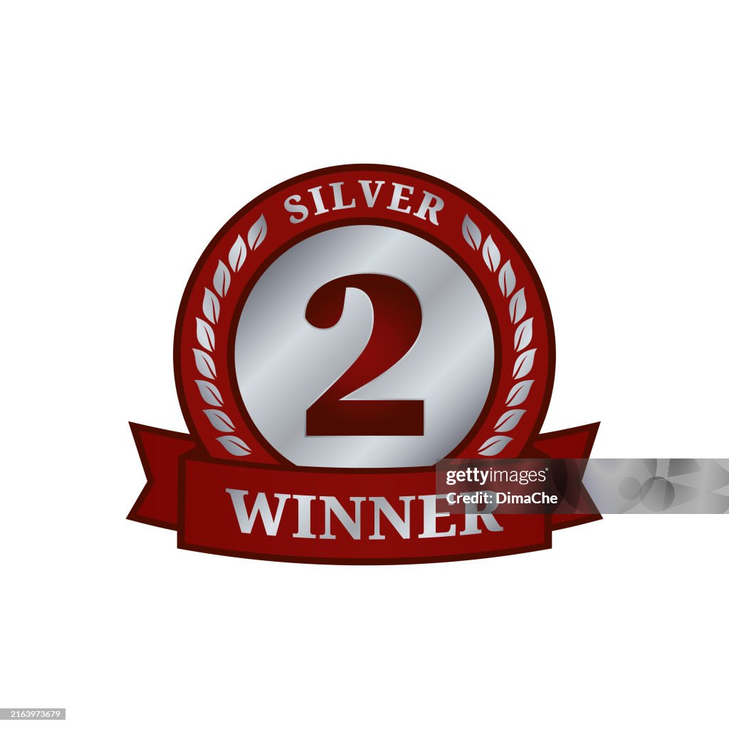 Silver Winner Second Place Medal Badge Vector Award Emblem With Laurel ...