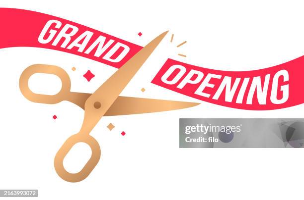 grand opening ribbon cutting - ribbon cutting stock illustrations