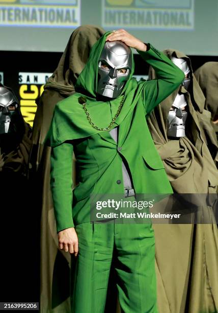 Robert Downey Jr. Speaks onstage at the Marvel Studios Panel during 2024 Comic-Con International at San Diego Convention Center on July 27, 2024 in...