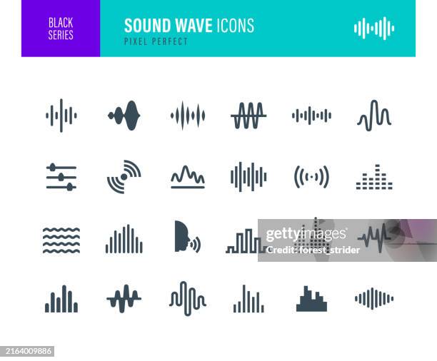 ilustraciones, imágenes clip art, dibujos animados e iconos de stock de iconos de ondas sonoras - ondas de sonido