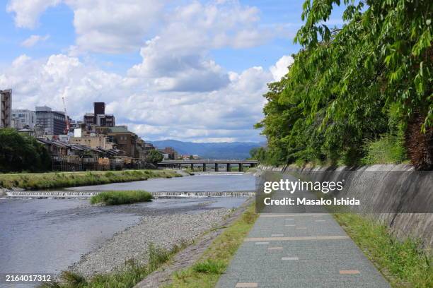 kyoto kamo river in summer - riverbank stock pictures, royalty-free photos & images