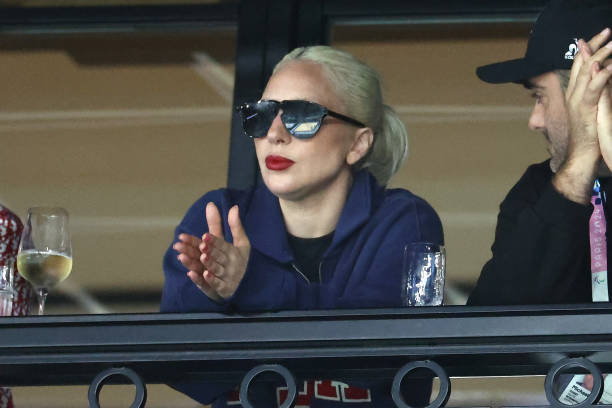 Lady Gaga attends the Artistic Gymnastics Women's Qualification on day two of the Olympic Games Paris 2024 at Bercy Arena on July 28, 2024 in Paris,...