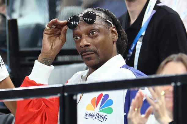 Snoop Dogg attends the Artistic Gymnastics Women's Qualification on day two of the Olympic Games Paris 2024 at Bercy Arena on July 28, 2024 in Paris,...