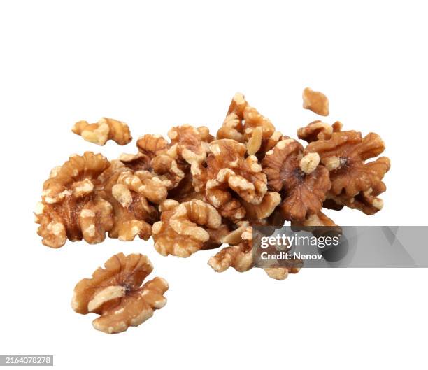 peeled walnuts isolated on white background - walnuss stock-fotos und bilder