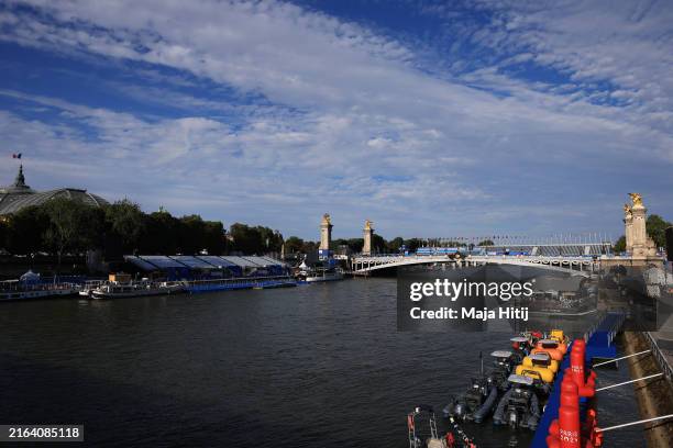 View across the Seine River, with the Pont Alexandre III, on day two of the Olympic Games Paris 2024 on July 28, 2024 in Paris, France. The Olympic...