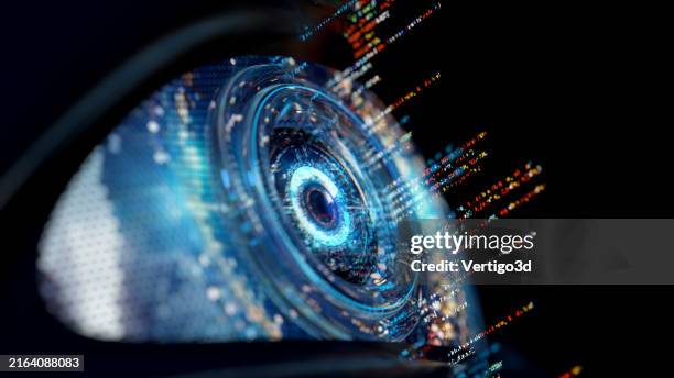 eye digital data - ai artificial intelligence and program code - futurista imagens e fotografias de stock
