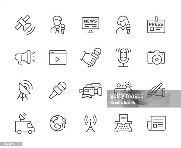 illustrations, cliparts, dessins animés et icônes de ensemble d’icônes du journalisme. épaisseur de trait modifiable. icônes parfaites au pixel près. - média