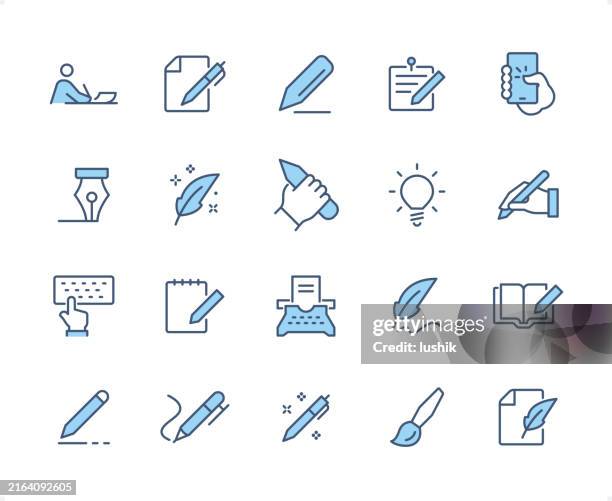 stockillustraties, clipart, cartoons en iconen met writing icon set. editable stroke weight. pixel perfect dichromatic icons. - sprookje