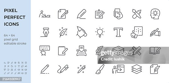 Writing icon set. Editable stroke weight. Pixel perfect icons. Writing icon set. Editable stroke weight. Pixel perfect icons.
