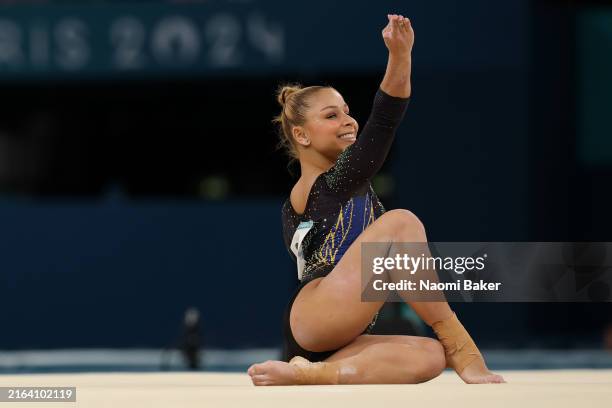 Flavia Saraiva of Team Brazil competes in the floor exercise during the Artistic Gymnastics Women's Qualification on day two of the Olympic Games...