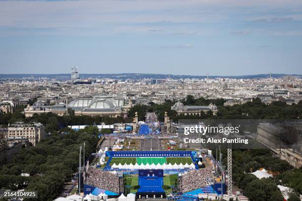General view of the Esplanade Des Invalides, the venue of Archery competitions, on day two of the Olympic Games Paris 2024 at the Hôtel des Invalides...