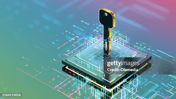 security digital key on cpu. password and data protection - zero imagens e fotografias de stock