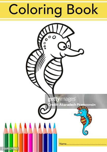 coloring book: blackline seahorse - fish coloring pages stock pictures, royalty-free photos & images