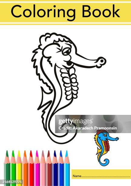 coloring book: blackline seahorse - fish coloring pages stock pictures, royalty-free photos & images