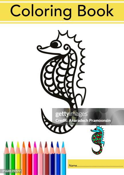 coloring book: blackline seahorse - fish coloring pages stock pictures, royalty-free photos & images