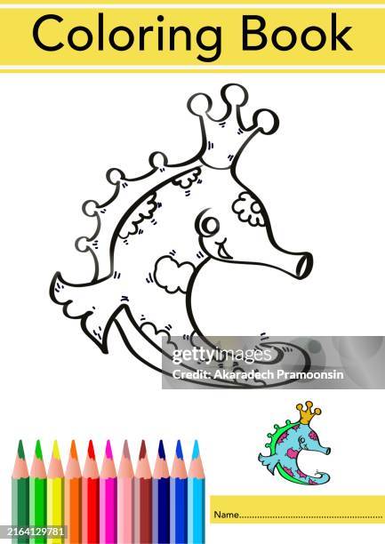 coloring book: blackline seahorse - fish coloring pages stock pictures, royalty-free photos & images