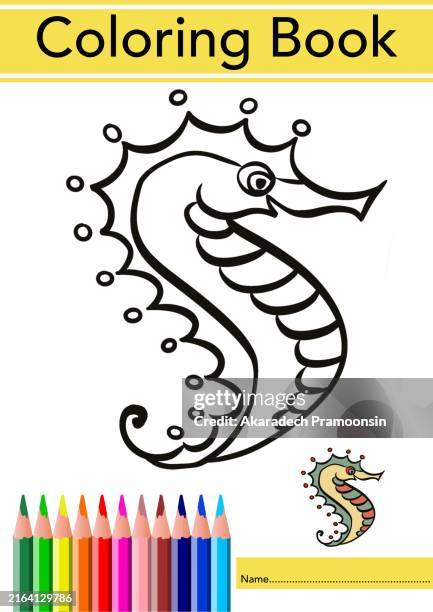 coloring book: blackline seahorse - fish coloring pages stock pictures, royalty-free photos & images