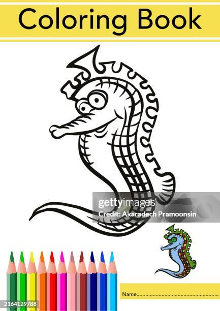 coloring book: blackline seahorse - fish coloring pages stock pictures, royalty-free photos & images